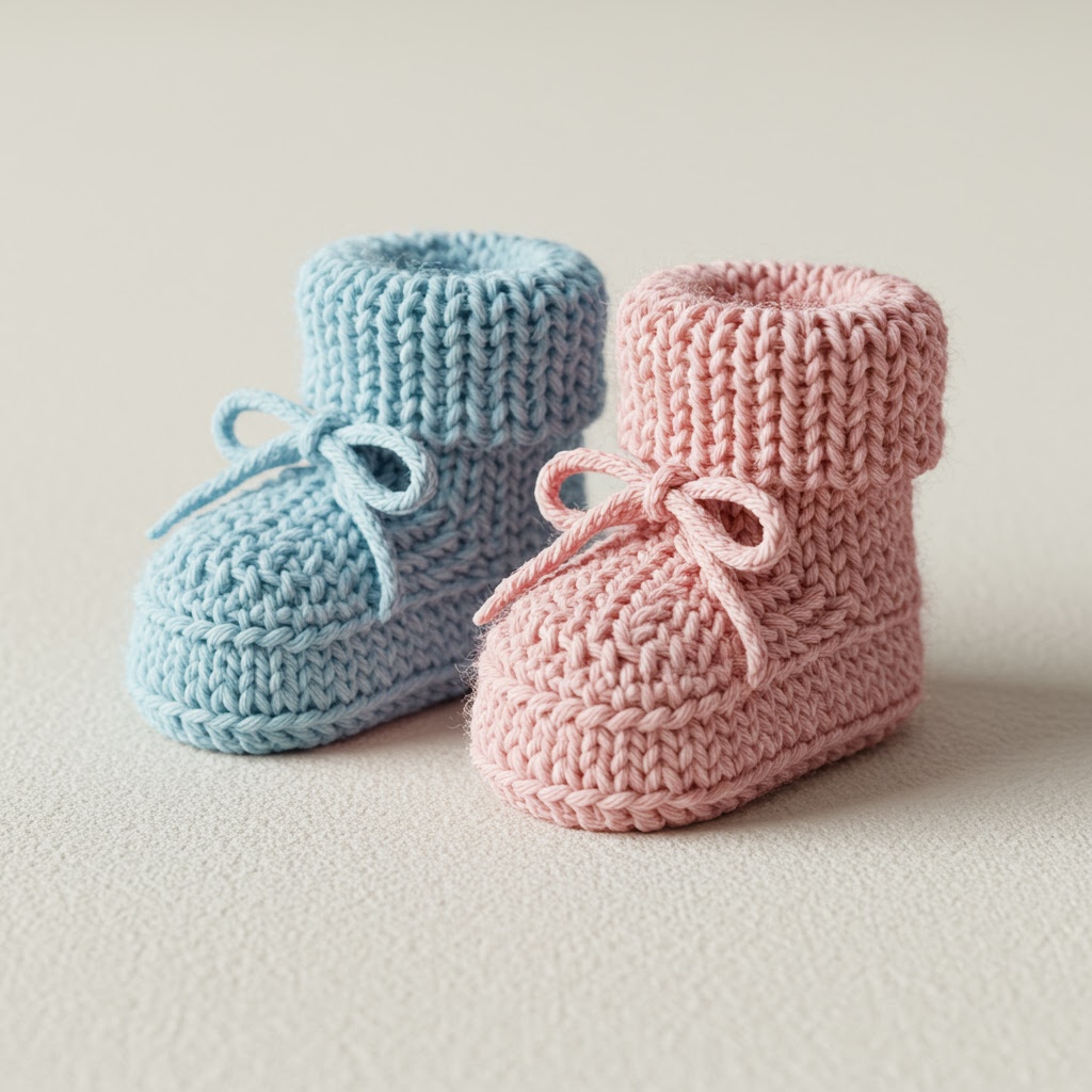 One pink and one blue baby bootie