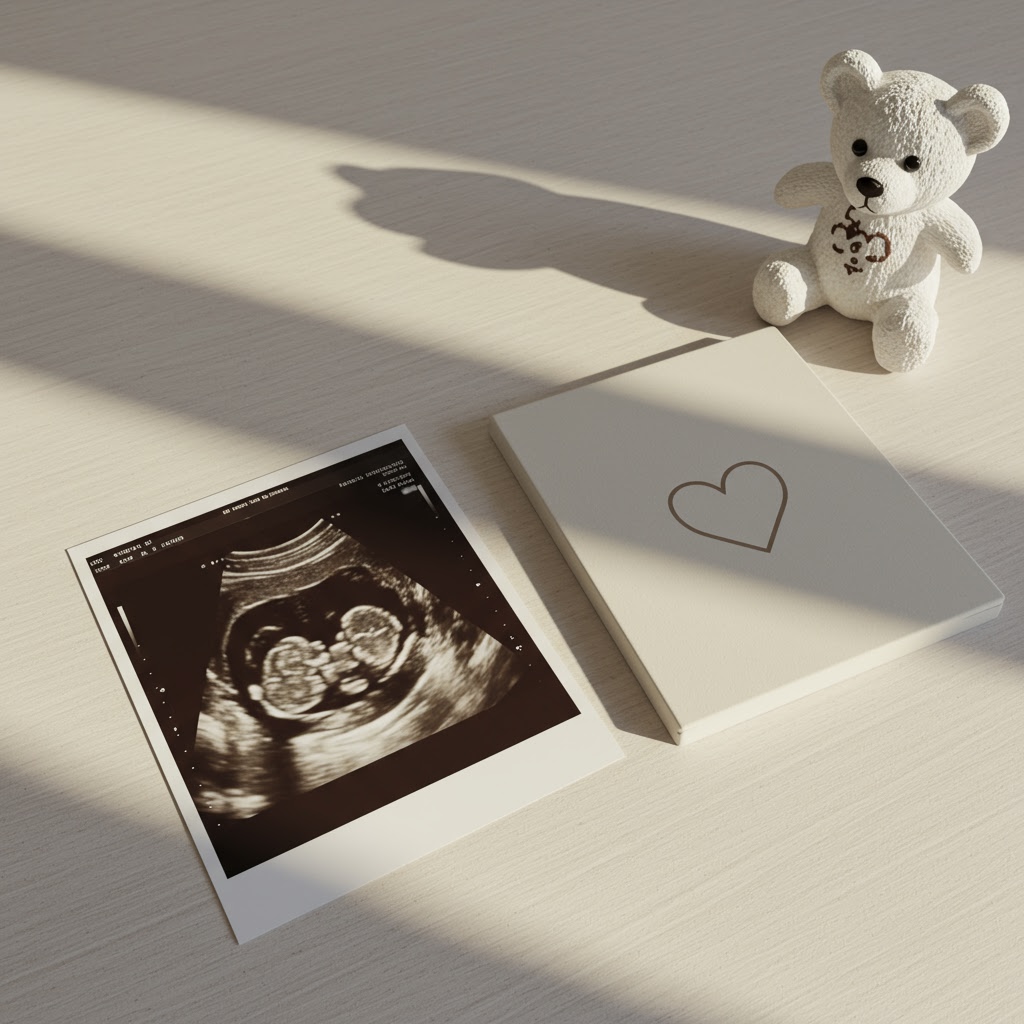 Ultrasound photo, DVD, and teddy bear keepsake